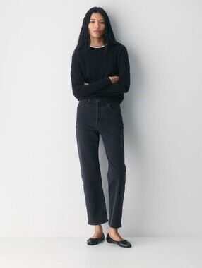 DENIM FORUM ARLO HIGH-WAISTED STRAIGHT JEAN Black Size 24 Classic Cut Stretch